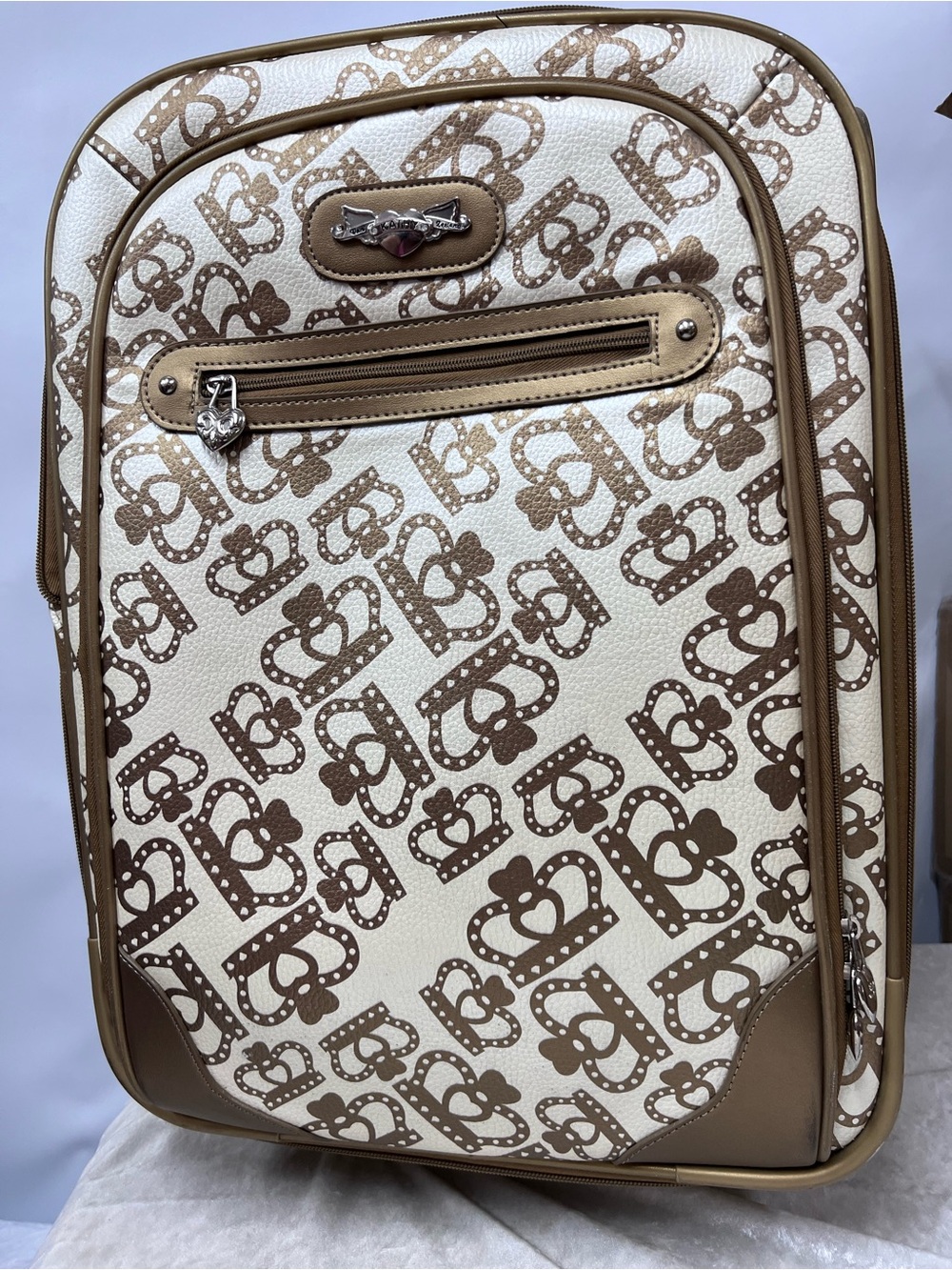 Kathy Van Zealand crown gold toned  rolling carry on Bag luggage suitcase